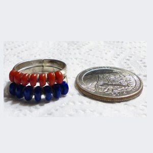 2 Sterling LT Stackable Blue and Red Bead Band Rings